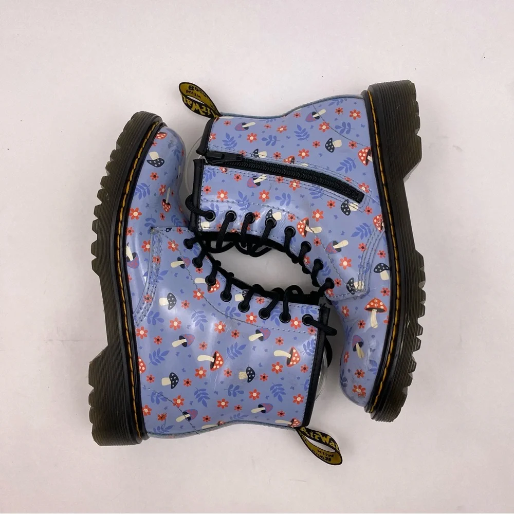 Martens 1460 Junior Patent Woodland boots in Zen Blue